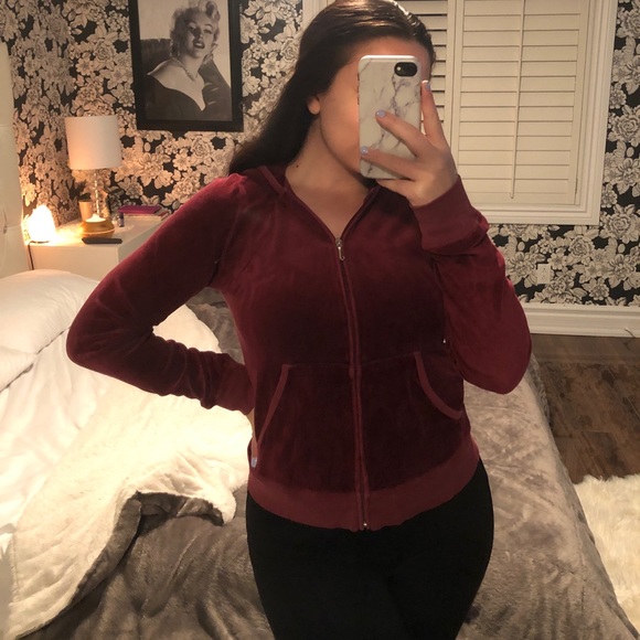 Juicy Couture Tops - Burgundy Velvet Juciy Couture Zip Hoodie
